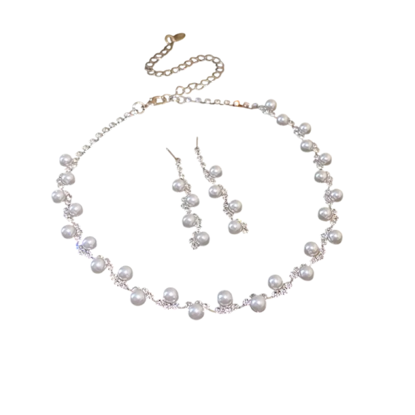 Bovenstaande halsketting en oorbellen Parelset van koperen legering Licht luxe sieraad voor vrouwen Elegante accessoire voor bruiloften en feesten 1