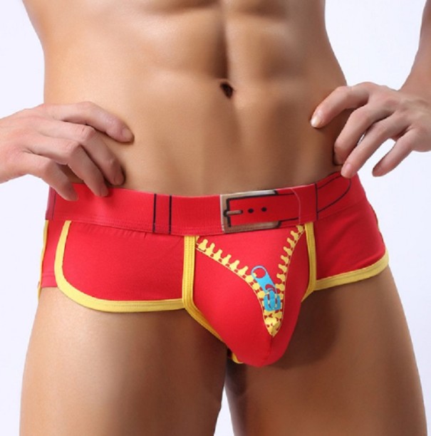 Boxers en coton pour hommes avec motif de ceinture et fermeture éclair J3059 rouge XS