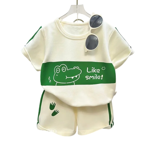 Boys' Summer Set T-Shirt with Short Sleeves and Shorts Crocodile Print Like Smile Paw Print O-Neck Comfortable Set for Children 3