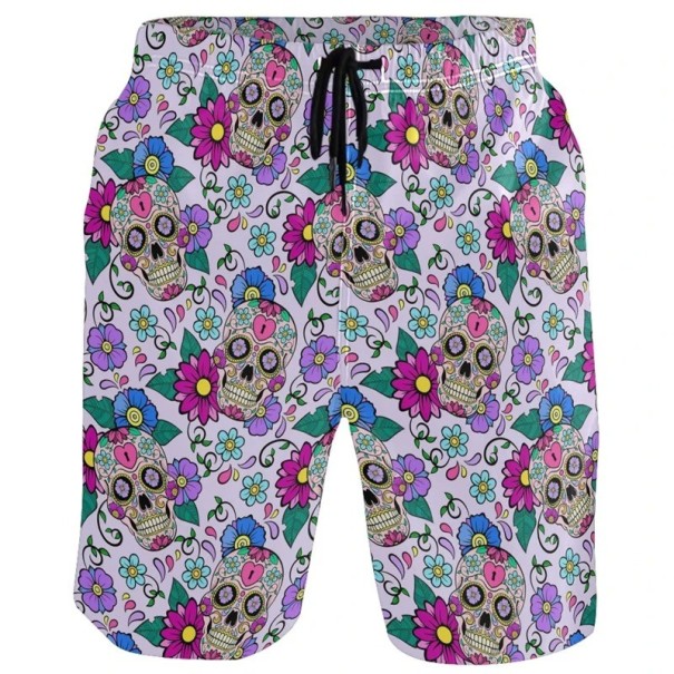 Boys' Swim Shorts with Skull and Flower Print Polyester Quick-Drying Summer Bathing Shorts for Beach and Pool 6