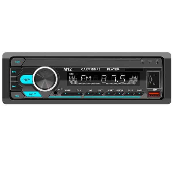 BQCC 1DIN MP3 Car Radio M12 FM Bluetooth USB TF AUX Stereo Radio with Remote Control SWC 7 Colour Lights Dual USB Charging 1