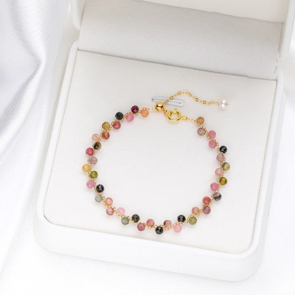 Bracciale con pietre à la tormalina 16 a 20 cm perle da 3 mm su catena dorata regolabile Multicolore Per donne per feste e matrimoni 1