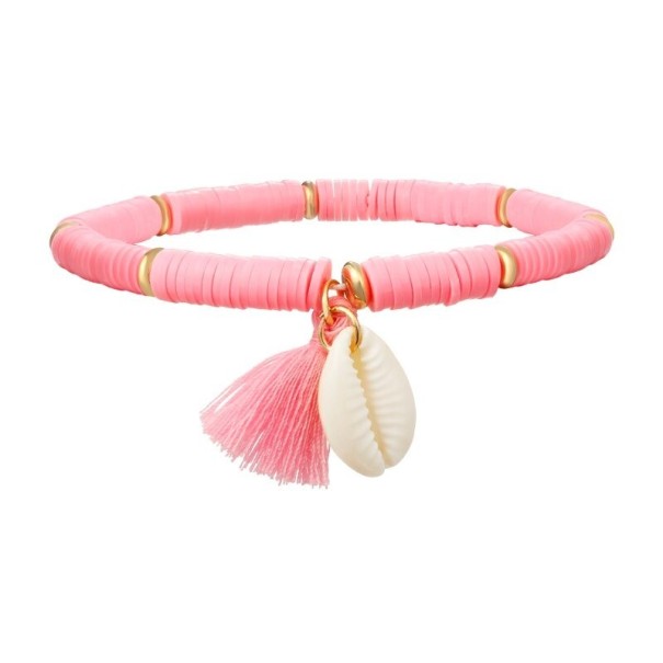 Bracciale da donna con perline e conchiglia rosa