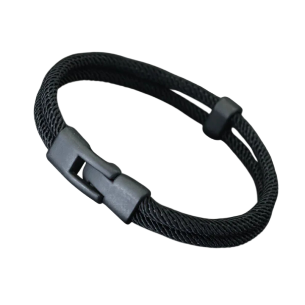 Bracciale da uomo con doppio strato in corda di nylon da 4mm 19,5 cm Bracciale rimovibile per uomini Bracciale elegante con chiusura pratica nero