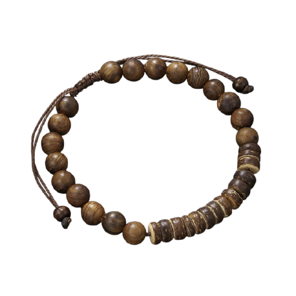 Bracciale da uomo in legno con perline, perline miste, diametro regolabile 17 cm, marrone naturale su cordino per uso quotidiano 1