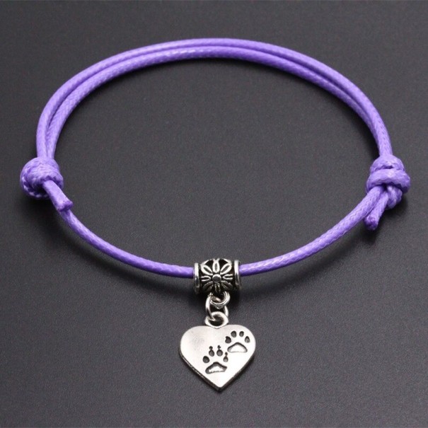 Bracciale in corda con cuore H469 viola