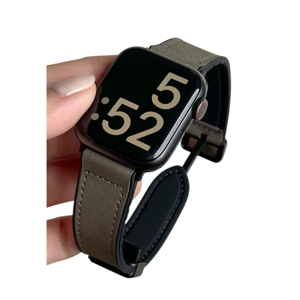 Bracciale in silicone e pelle 42 mm per Apple Watch S10 Elegante design a due strati con fibbia metallica classica Bracciale resistente per un comfort ottimale marrone-grigio