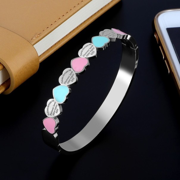 Bracciale rigido da donna cuori colorati argento