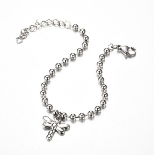 Bracelet à perles pour femme avec libellule argenté