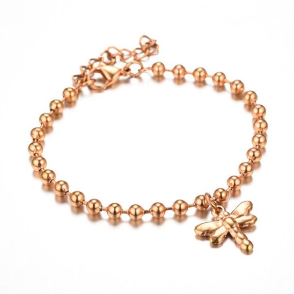 Bracelet à perles pour femme avec libellule vieux rose