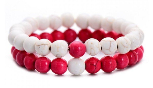 Bracelet à perles pour femmes 2 pcs J3231 rouge-blanc