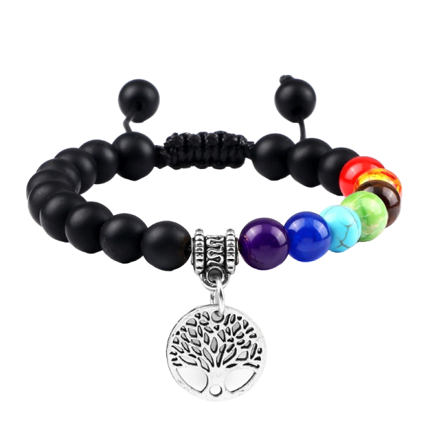 Bracelet ajustable des sept chakras avec onyx argenté