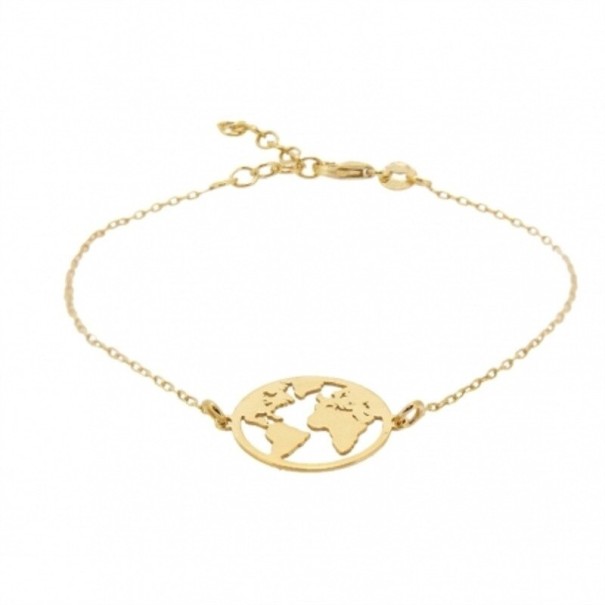 Bracelet chaîne femme globe terrestre doré