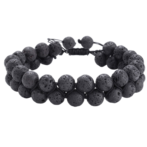 Bracelet double en perles de pierres volcaniques 1