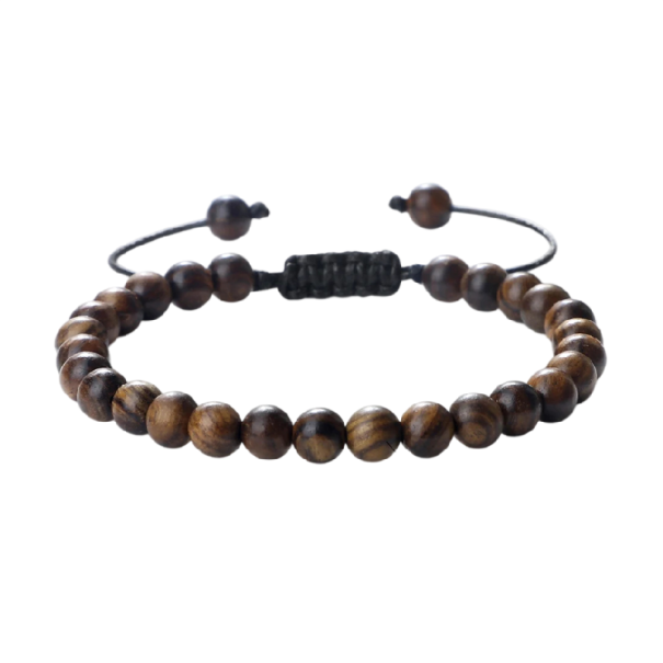 Bracelet en bois unisexe avec perles ajustable 6 mm taille 17–29 cm marron foncé naturel sur cordon pour un usage quotidien 1