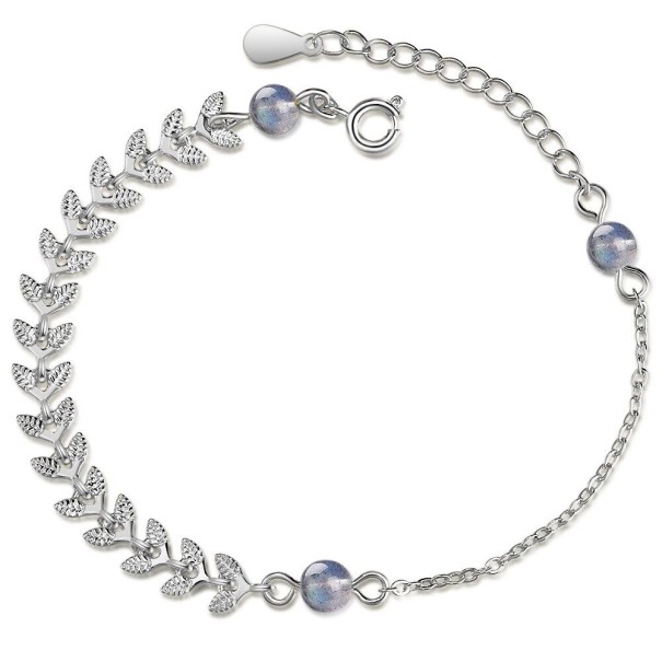 Bracelet en chaîne pour femme avec perles et feuilles argenté