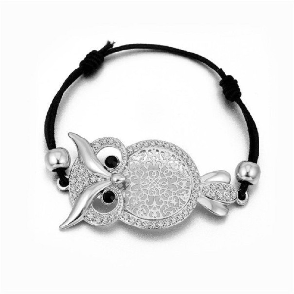 Bracelet en cordon pour femme avec hibou argenté