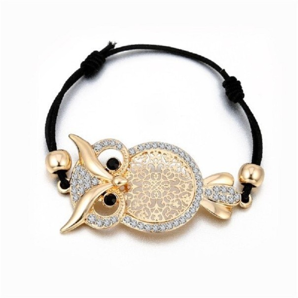 Bracelet en cordon pour femme avec hibou doré