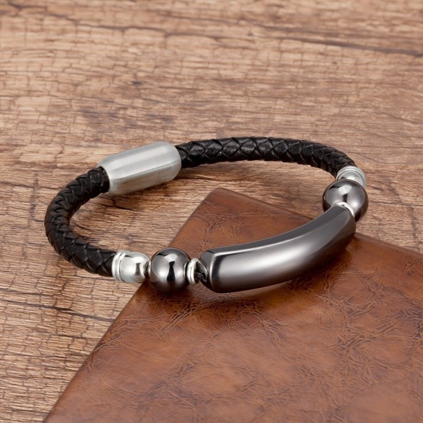 Bracelet en cuir avec pierre naturelle 23 cm 10