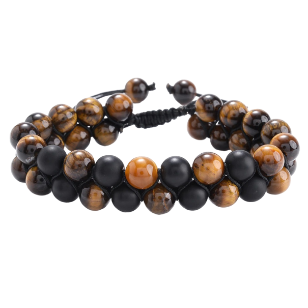 Bracelet en perles double avec œil de tigre 1