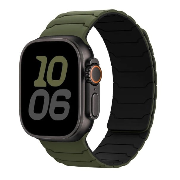 Bracelet en silicone magnétique pour Apple Watch 42 mm 44 mm 45 mm 46 mm 49 mm Bracelet ajustable confortable avec fixation magnétique vert
