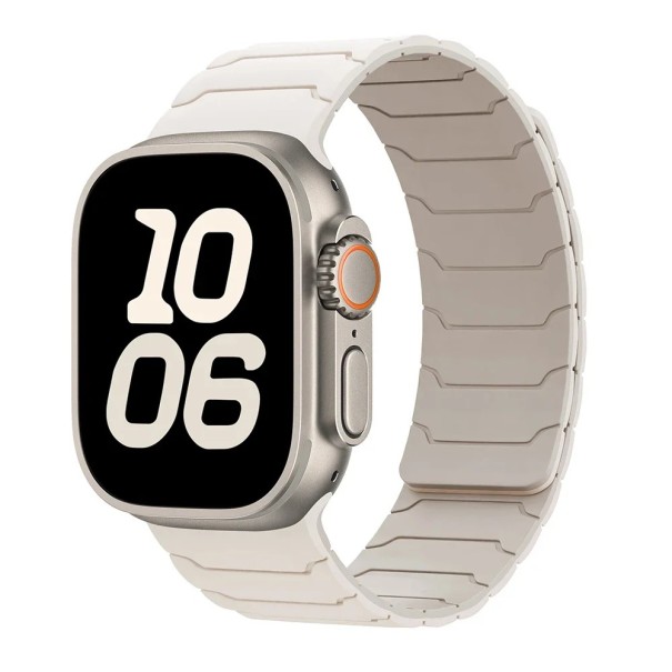 Bracelet en silicone magnétique pour Apple Watch Series 11 42 mm Bracelet ajustable avec fermeture magnétique bracelet doux et confortable pour un usage quotidien beige