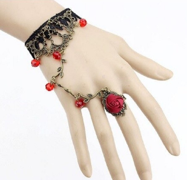 Bracelet gothique pour femme avec bague rouge