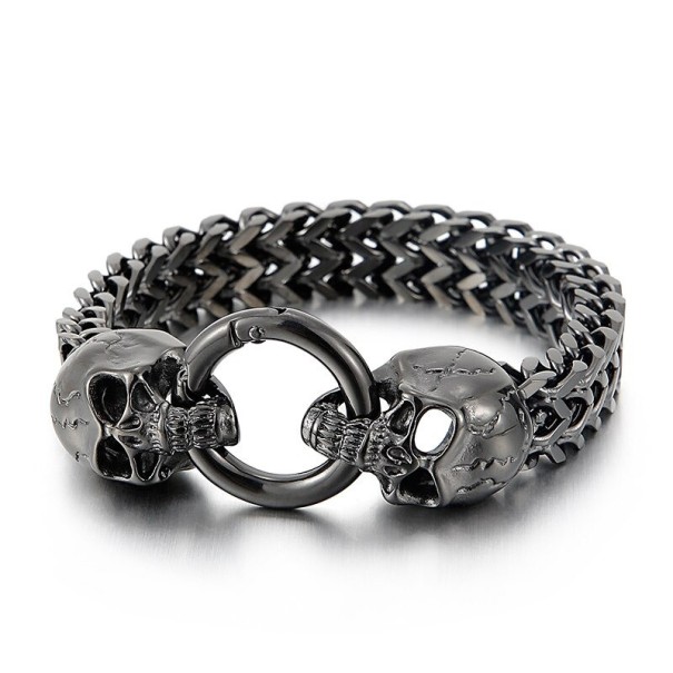 Bracelet massif pour homme avec des têtes de mort noir 19 cm