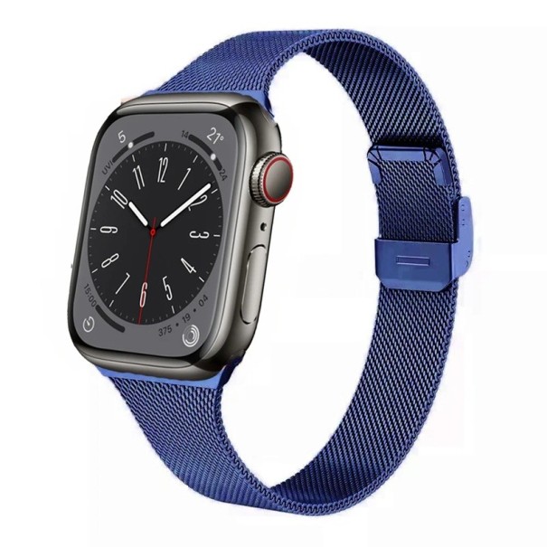 Bracelet milanais 46 mm pour Apple Watch Series 10 et 11 Bracelet en métal avec boucle fixe pour ajustement et fermeture Design en acier tissé élégant bleu