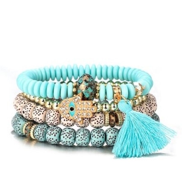 Bracelet multi-couches pour femmes 4 pièces bleu clair