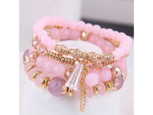 Bracelet multi-couches pour femmes H288 rose