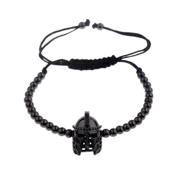 Βραχιόλι με χάντρες και κράνος μαύρο