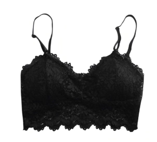 Bralette pentru femei din dantelă cu model floral Bretele ajustabile Margine lată din dantelă Poliester cu bumbac Mărime universală negru