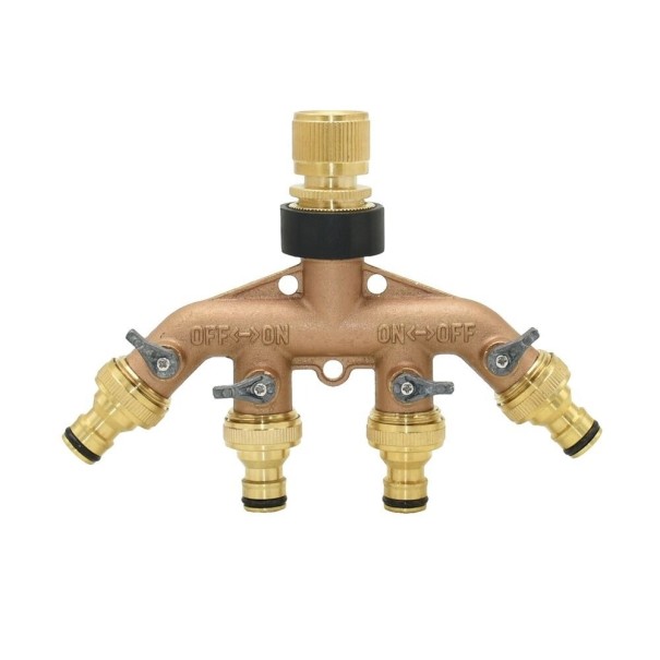 Brass Four-Way Tap Splitter 4