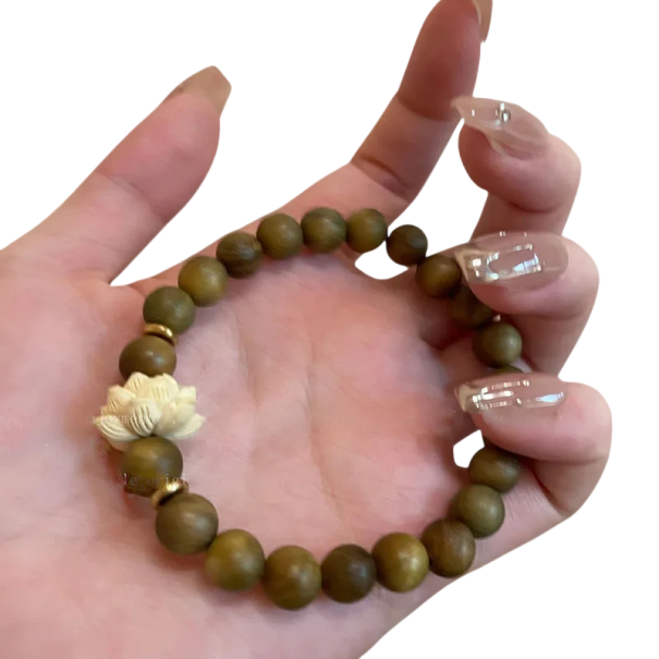 Brăță din mărgele din lemn cu lemn de santal 19 cm culoare naturală verde-maro accesoriu elastic pentru mână pentru purtare zilnică 1