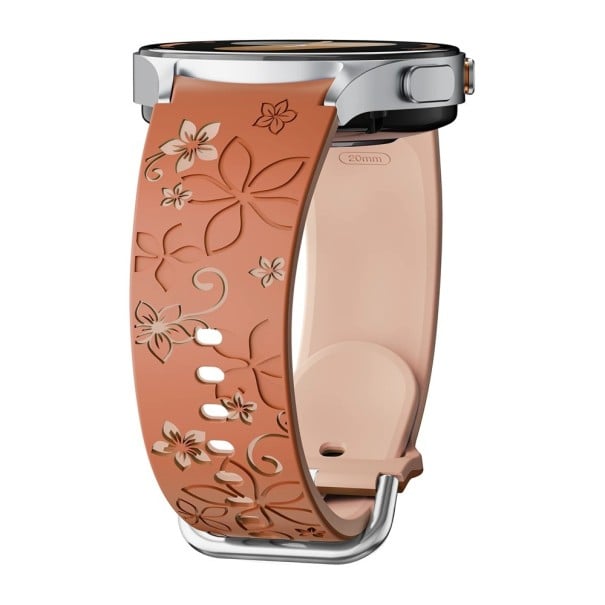 Brățară din silicon gravată pentru Samsung Galaxy Watch 6 40 mm Design floral gravat în două culori Brățară sportivă confortabilă bej-maro