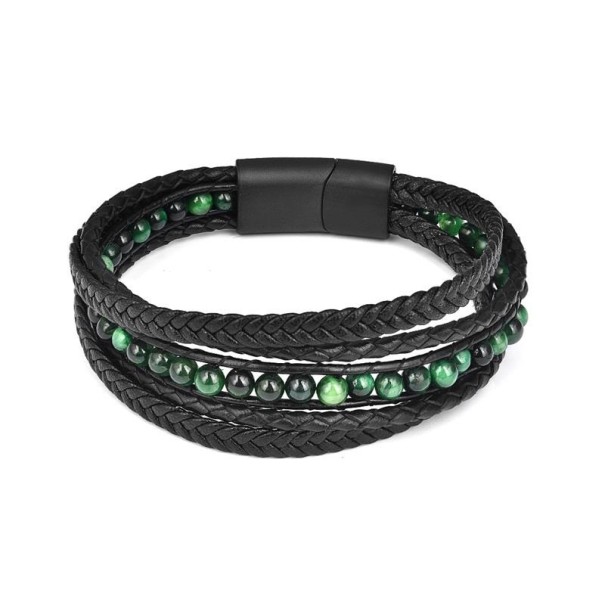 Brățară multistrat pentru bărbați H310 verde inchis 18,5 cm