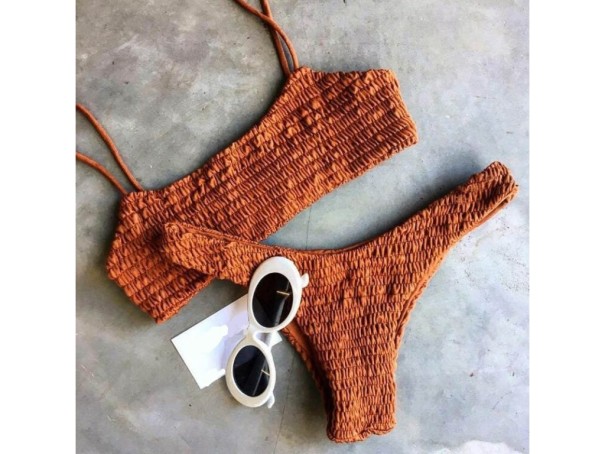 Braziliaanse gebreide bikini voor dames J3266 oranje XS