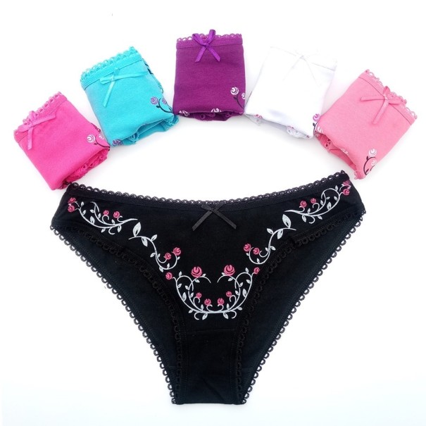 Braziliaanse slips voor dames met bloemenprint - 5 stuks S