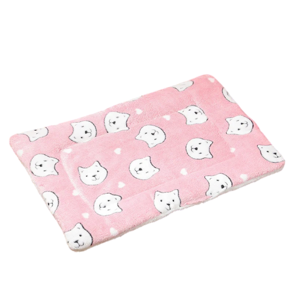 Breathable Flannel Mat for Cats 69 x 52 cm Soft Sleeping Blanket with White Cat Print Comfortable Place for Pets to Rest pink