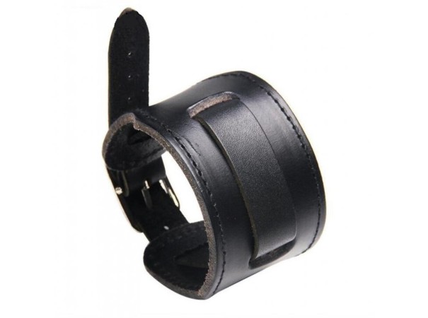 Breda läderarmband för män svart