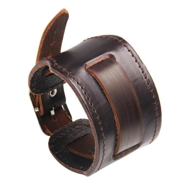 Brede leren herenarmband bruin