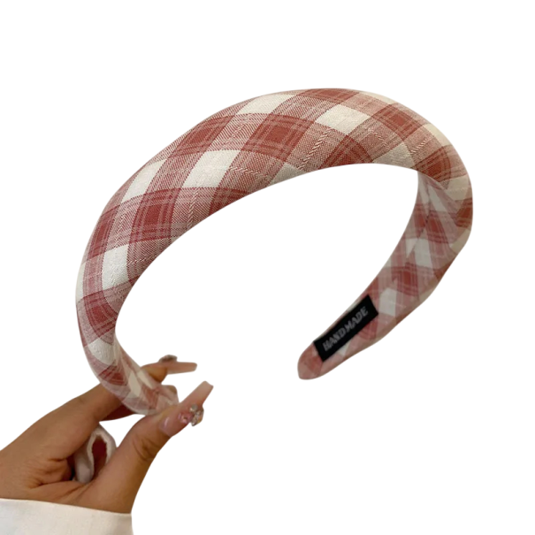 Breite Stoffhaarbänder Universelle Größe Karierter Muster Elastisches modisches Haarband Damen Haaraccessoire rosa