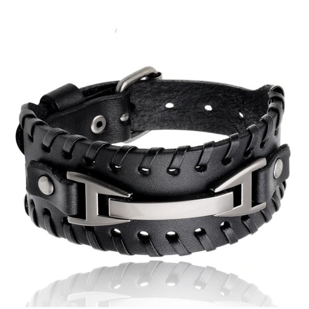 Breites Herren-Lederarmband H208 schwarz