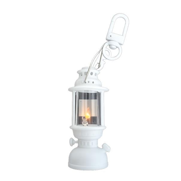Breloc cu LED 6 cm Lampă cu petrol Breloc decorativ din plastic cu simulare LED a luminii pentru chei rucsac alb