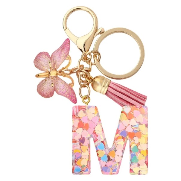 Breloc cu litera și fluturaș 55 mm Pendentiv din rășină pentru chei Ornament decorativ pentru geantă Rucsac Cadou M