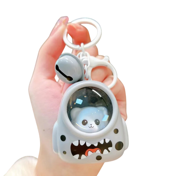 Breloc luminos gri cu pisicuță în costum de astronaut 5 x 6 cm Breloc LED din plastic Decorare pentru rucsac 1