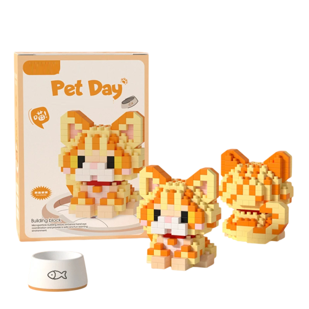 Bricolage de chat roux tigré 4,8 x 4 x 5,4 cm 286 pièces Mini bricolage pour enfants Chat mignon Bricolage créatif pour enfants Figurine animale 1