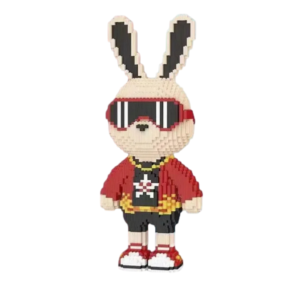 Bricolage de lapin beige avec lunettes 5800 pièces 45 x 20 cm Modèle 3D mini mignon de lapin Décoration pour enfants Bricolage créatif 1