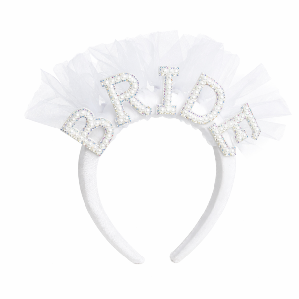 Bride Headband with Pearls and Tulle Veil White Wedding Accessory for Hen Do Engagement Celebration 1